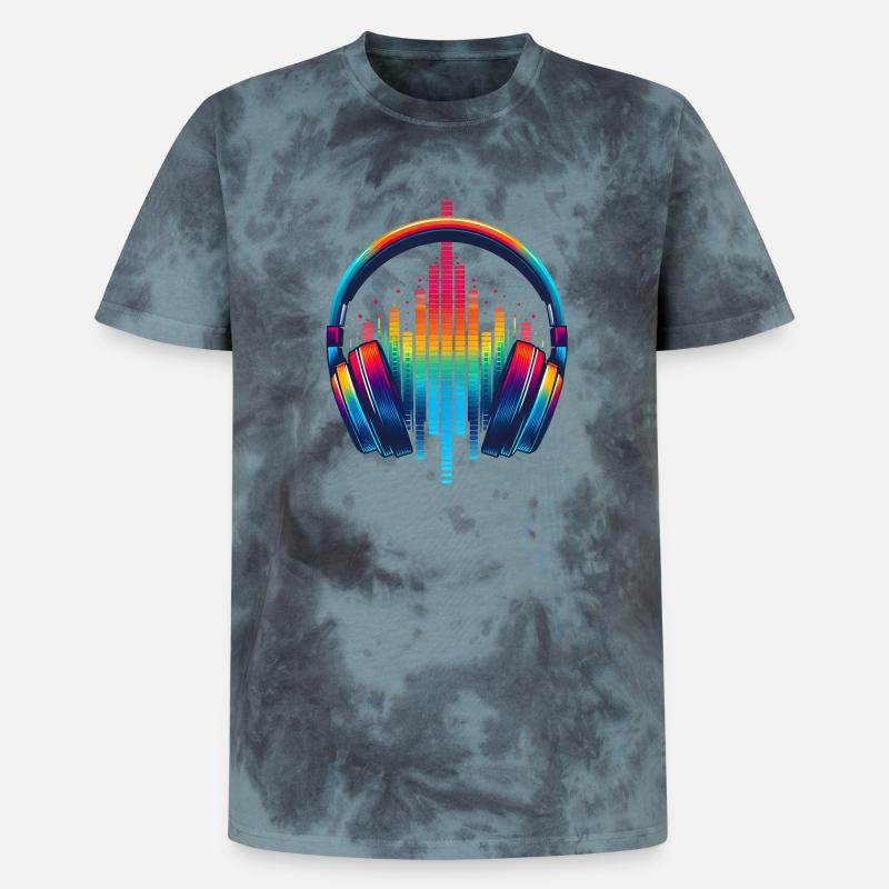 Lebendiger Klang Kopfhörer Regenbogen - Unisex Premium Tie Dye T-Shirt - Schwarz/Blau