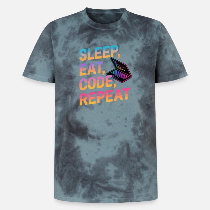 Dormir, manger, coder, répéter - T-shirt tie-dye premium unisexe - noir/bleu