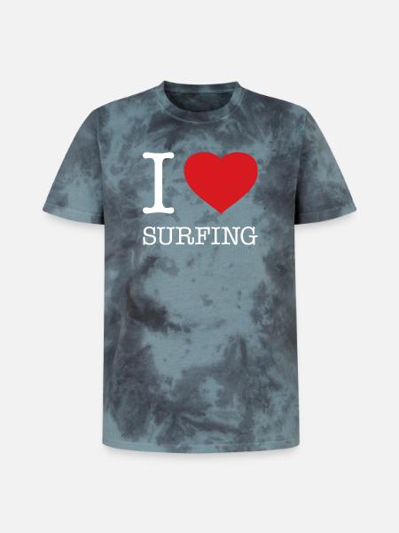 I LOVE SURFING - Unisex Premium Tie-Dye T-Shirt - Black/Blue