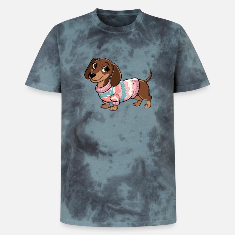 Kuscheliger Pullover Dackel - Unisex Premium Tie Dye T-Shirt - Schwarz/Blau