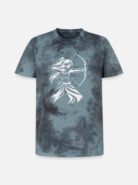 Archer Silhouette with Bow - Unisex Premium Tie-Dye T-Shirt - Black/Blue
