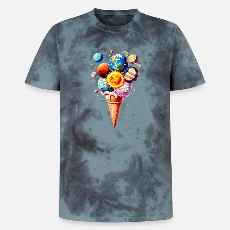 Planeten Eiscreme Waffel Eis - Unisex Premium Tie Dye T-Shirt - Schwarz/Blau