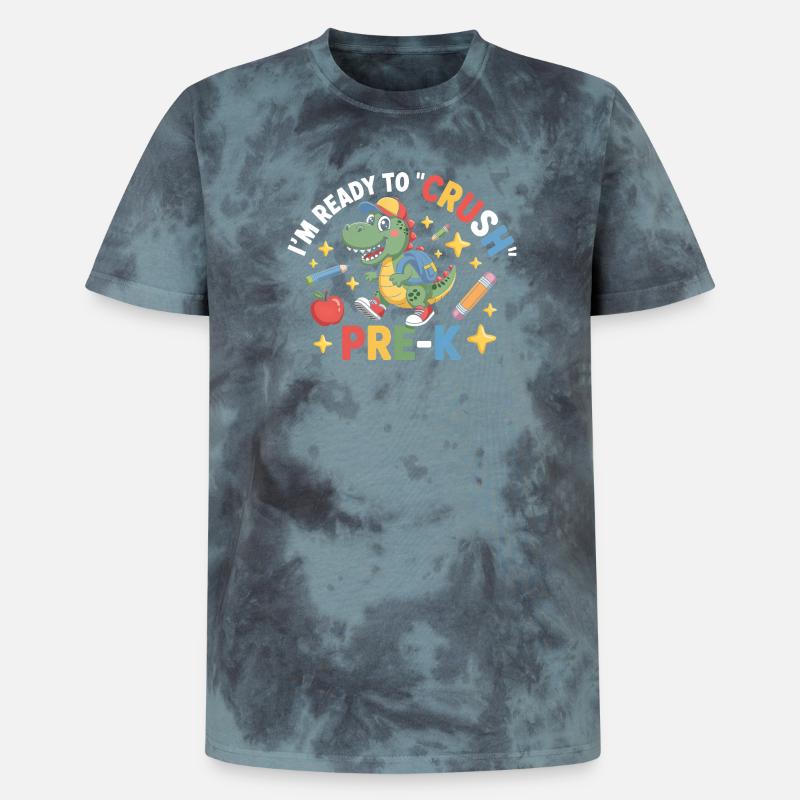 Bereit, Pre K Dinosaurier zu zerquetschen - Unisex Premium Tie Dye T-Shirt - Schwarz/Blau