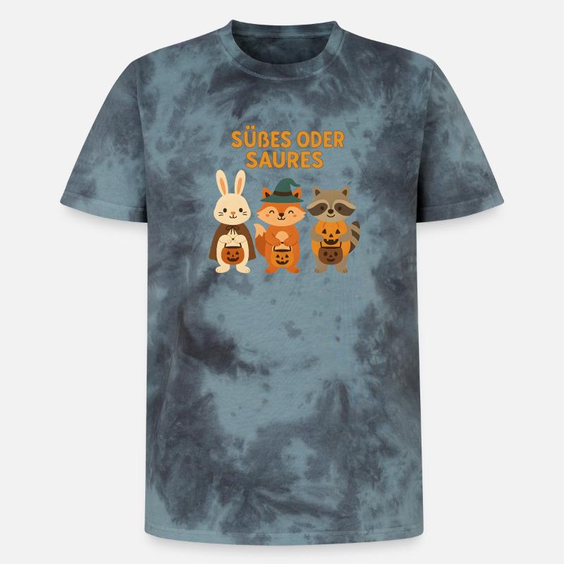 Süßes oder Saures - Waldtiere - Unisex Premium Tie Dye T-Shirt - Schwarz/Blau