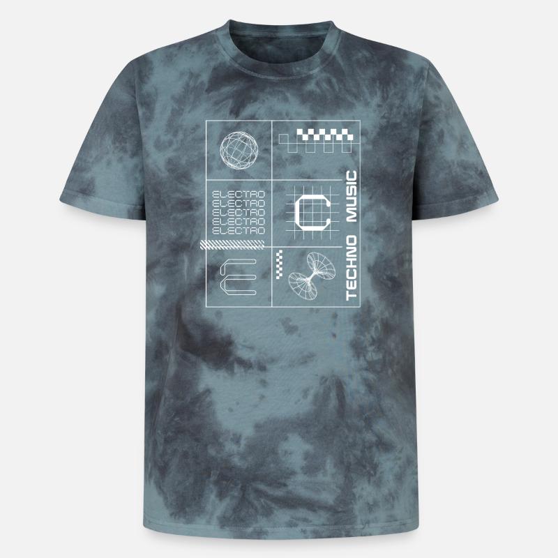 Geometrisches Elecotro Tech Grid Retro Poster - Unisex Premium Tie Dye T-Shirt - Schwarz/Blau