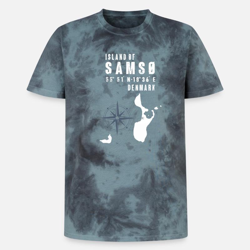 Samsø Samsoe Island Outline Compass - Unisex Premium Tie-Dye T-Shirt - Black/Blue