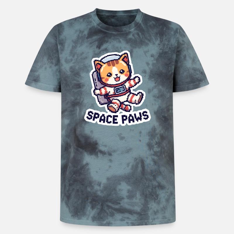 Space Paws – Chat pixel dans l’espace - T-shirt tie-dye premium unisexe - noir/bleu