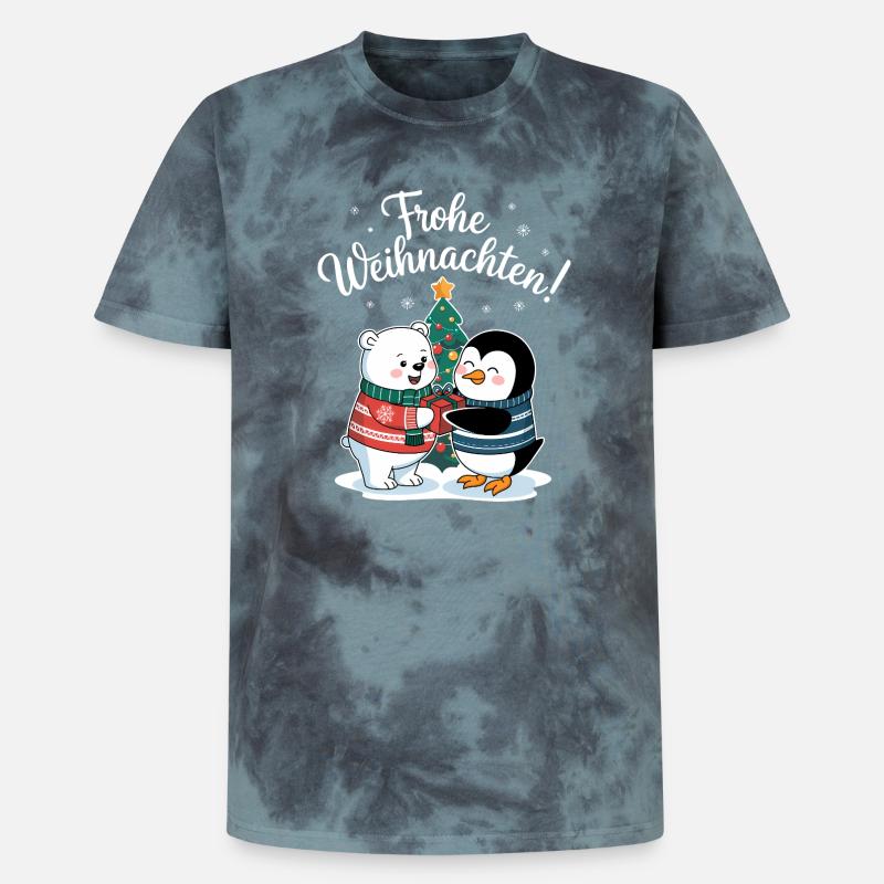 Eisbär Pinguin Weihnachtspullover süß Weihnachten - Unisex Premium Tie Dye T-Shirt - Schwarz/Blau
