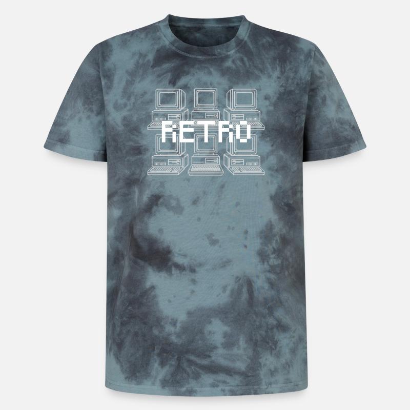 Retro Computer Grid Techno - Unisex Premium Tie-Dye T-Shirt - Black/Blue