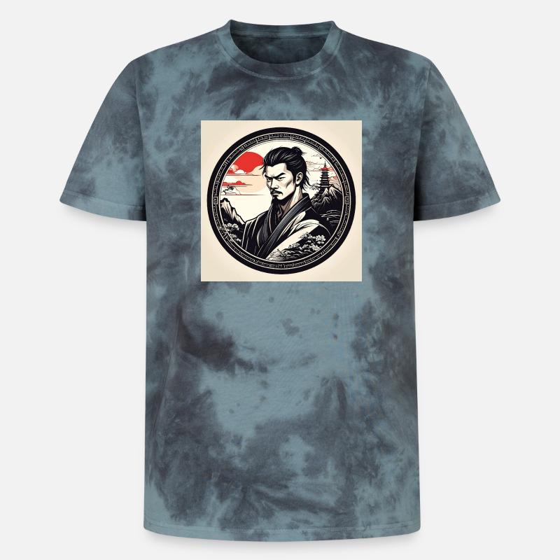 Samurai in circle frame sunset - Unisex Premium Tie-Dye T-Shirt - Black/Blue