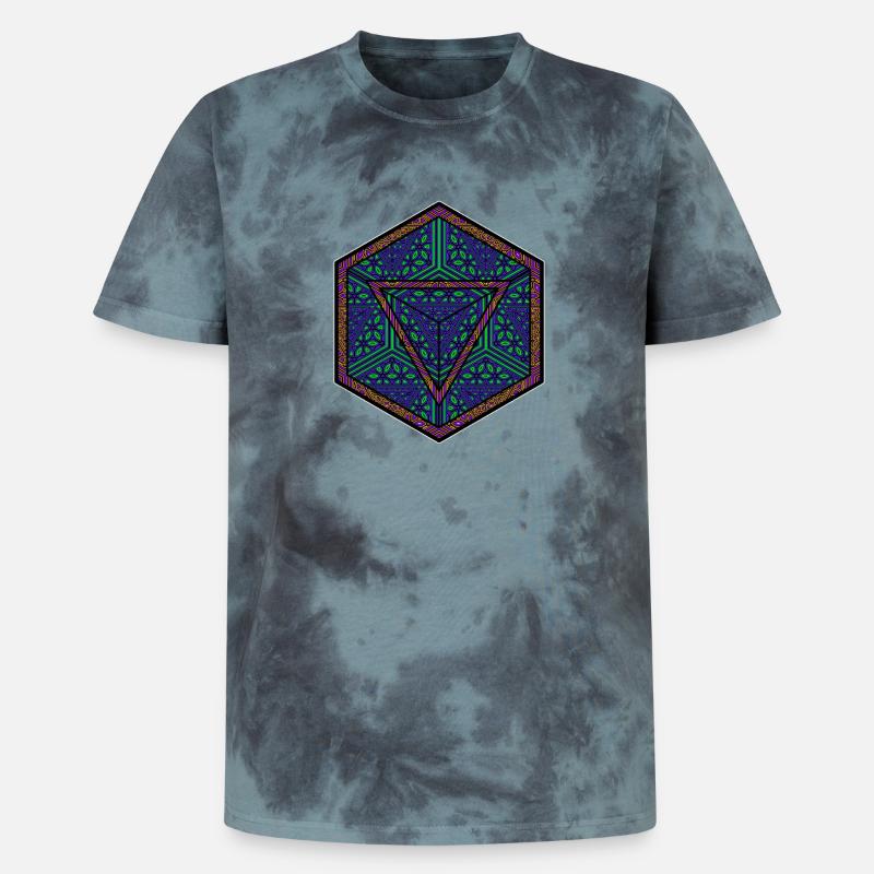 Mandala Kaleidoscope Triangle Pattern Psychedelic - Unisex Premium Tie-Dye T-Shirt - Black/Blue