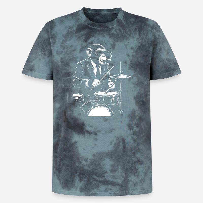 Jazz Monkey spielt das Schlagzeug - Unisex Premium Tie Dye T-Shirt - Schwarz/Blau