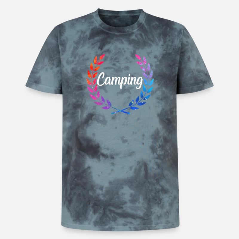 Camping Farblaurel Script - Unisex Premium Tie Dye T-Shirt - Schwarz/Blau