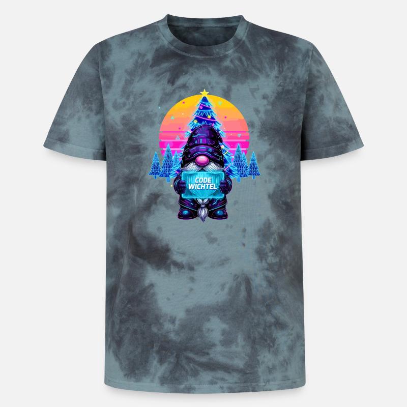 Cyberpunk Code Wichtel - Synthwave Xmas Nerd - Unisex Premium Tie Dye T-Shirt - Schwarz/Blau
