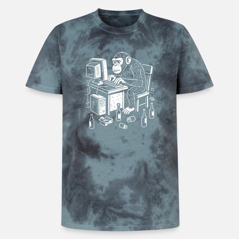 Deskbound Monkey Coder - Unisex Premium Tie-Dye T-Shirt - Black/Blue