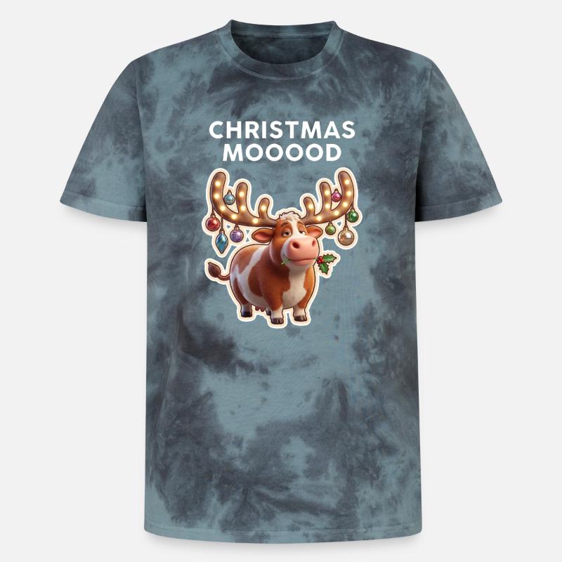 Weihnachtskuh mit Leuchtornamenten - Unisex Premium Tie Dye T-Shirt - Schwarz/Blau