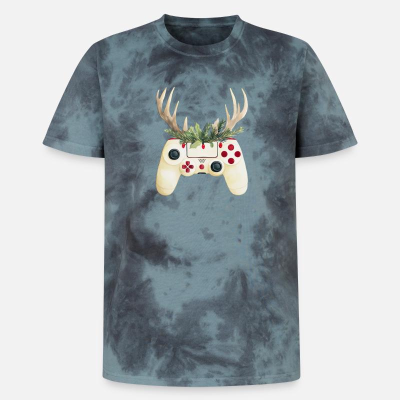 Weihnachtscontroller mit Hirschgeweih - Unisex Premium Tie Dye T-Shirt - Schwarz/Blau