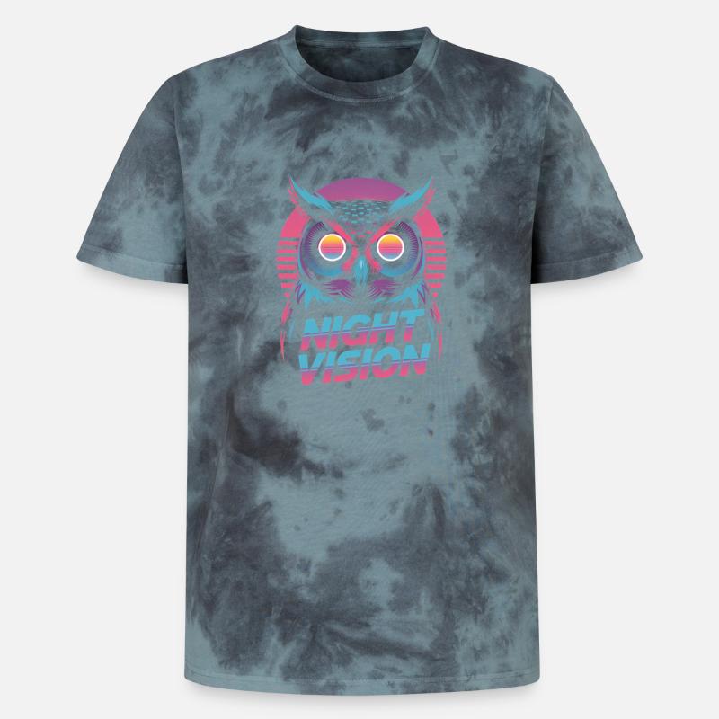 Night Vision Eule Retro Synthwave Nacht - Unisex Premium Tie Dye T-Shirt - Schwarz/Blau
