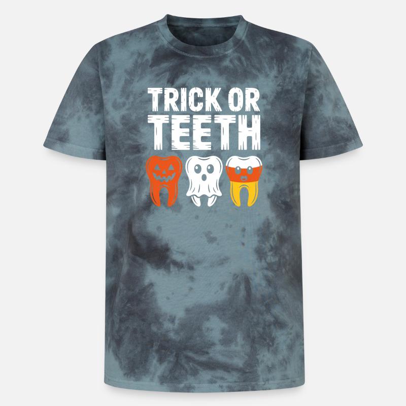 Trick oder Teeth Halloween-Trio - Unisex Premium Tie Dye T-Shirt - Schwarz/Blau