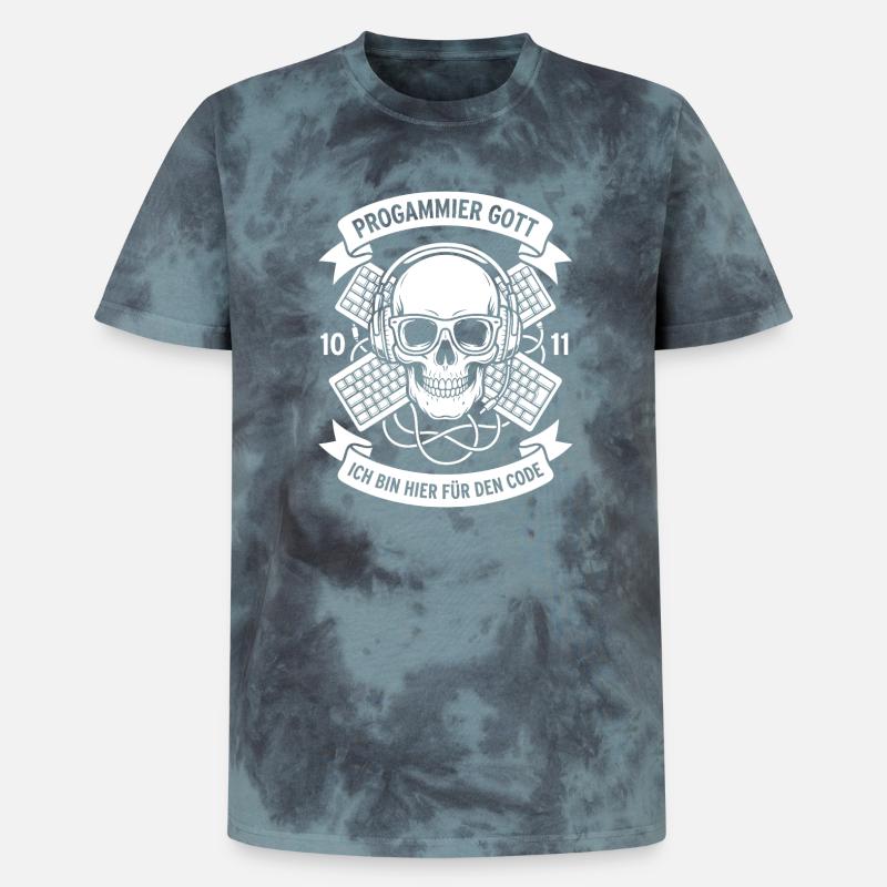 Crâne Code avec casque - T-shirt tie-dye premium unisexe - noir/bleu