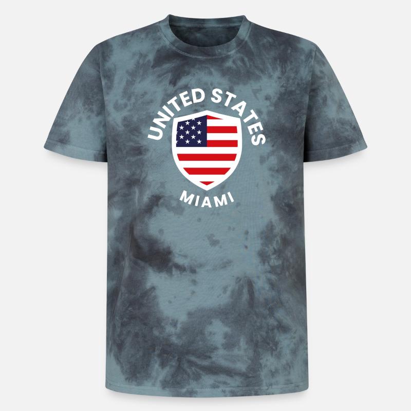 Bouclier du drapeau de Miami - T-shirt tie-dye premium unisexe - noir/bleu