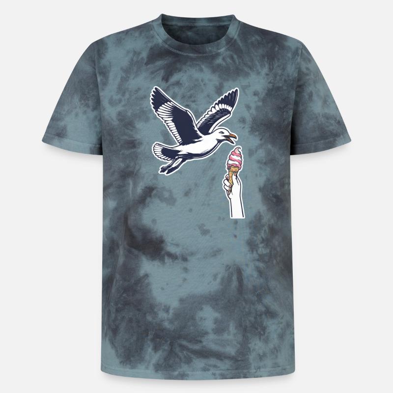 Lustige Möwe Stiehlt Eiscreme - Unisex Premium Tie-Dye T-Shirt - Black/Blue