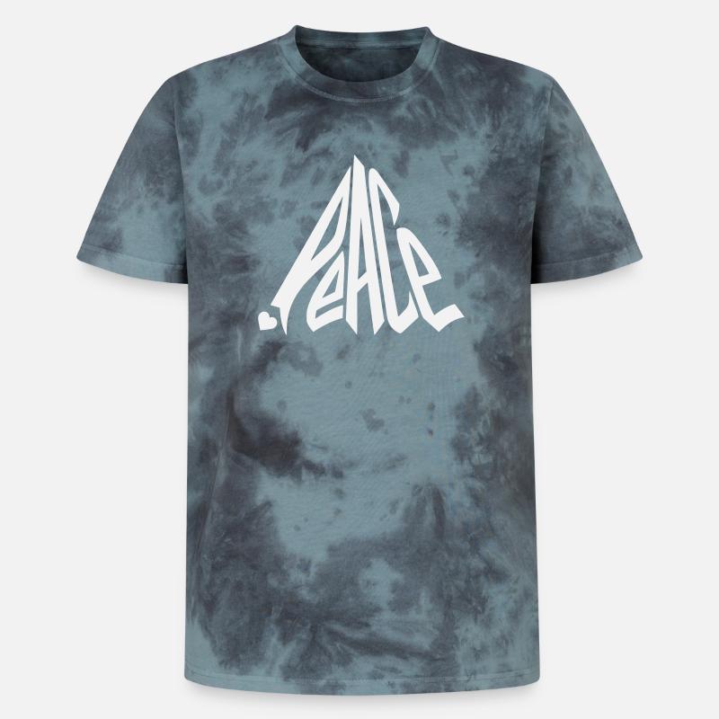 Peace Graffiti Herz Schriftzug - Unisex Premium Tie Dye T-Shirt - Schwarz/Blau