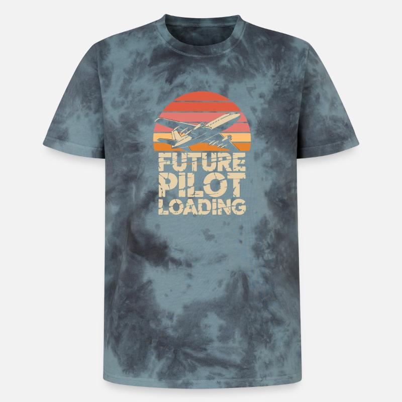  Future Pilot Loading Flugzeug Retro - Unisex Premium Tie Dye T-Shirt - Schwarz/Blau
