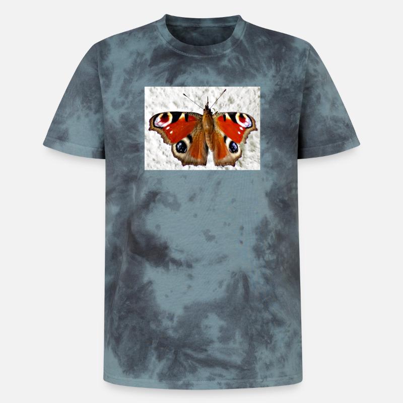 Peacock Eye Butterfly Pattern - Unisex Premium Tie-Dye T-Shirt - Black/Blue