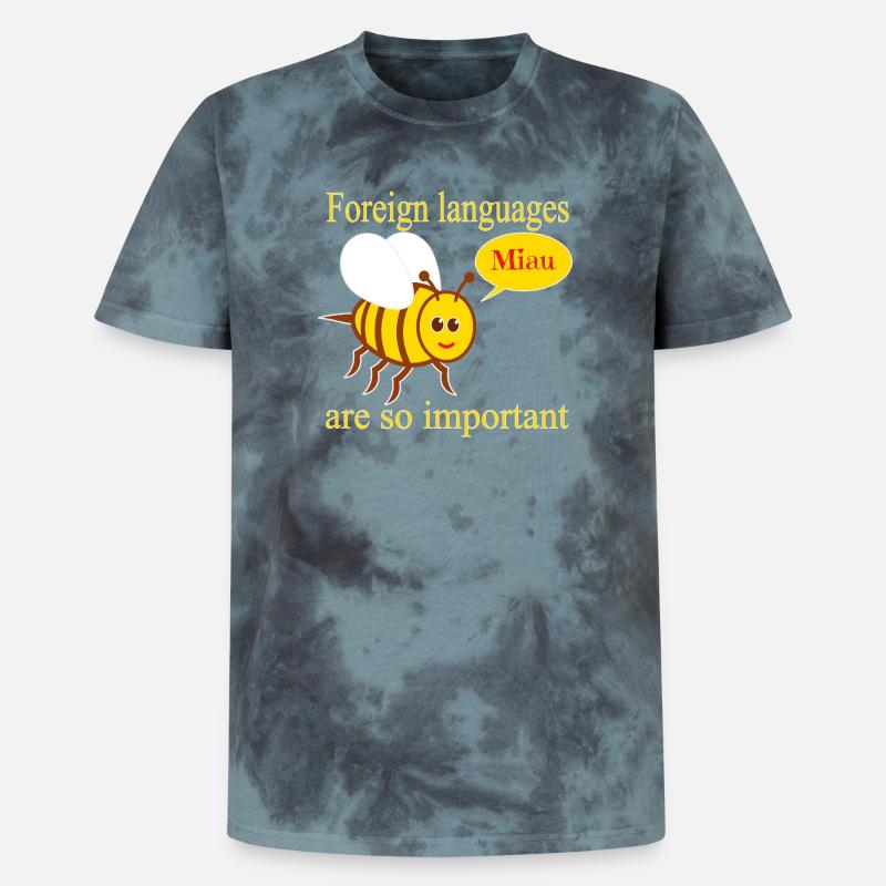 Bee with speech bubble - Unisex Premium Tie-Dye T-Shirt - Black/Blue
