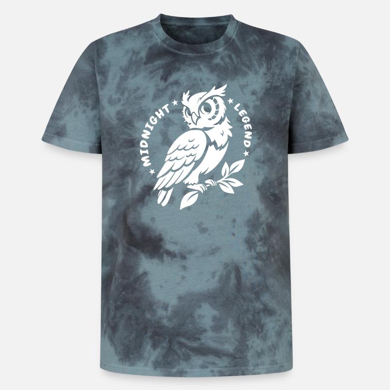 Midnight Legend Eule – Mystisch & Cute - Unisex Premium Tie Dye T-Shirt - Schwarz/Blau