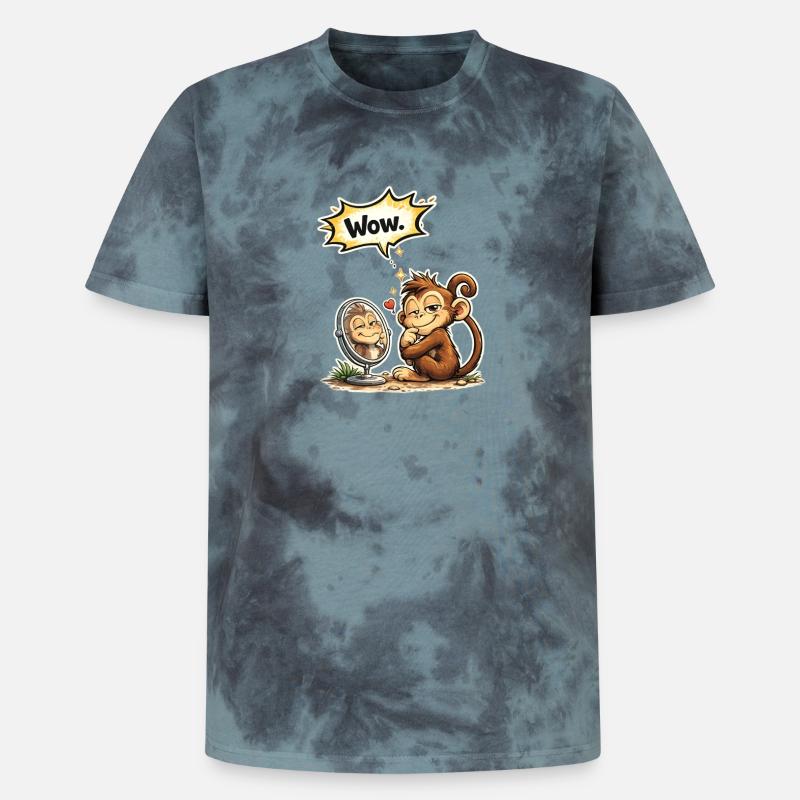Funny Monkey Wow Saying Gift - Unisex Premium Tie-Dye T-Shirt - Black/Blue