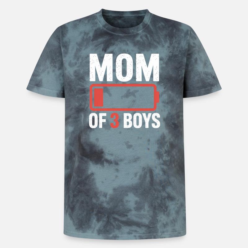 Mutter von 3 Jungs Batterie-Ikon-Tee - Unisex Premium Tie Dye T-Shirt - Schwarz/Blau