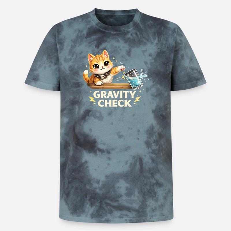 Déclaration drôle de chat Gravity Check - T-shirt tie-dye premium unisexe - noir/bleu