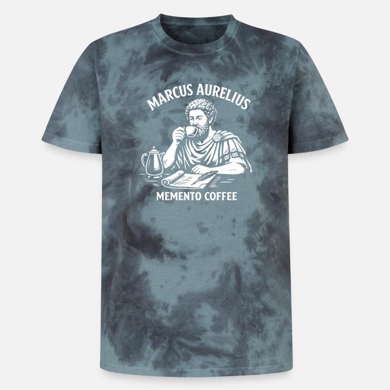 Marcus Aurelius Memento Kaffee - Unisex Premium Tie Dye T-Shirt - Schwarz/Blau