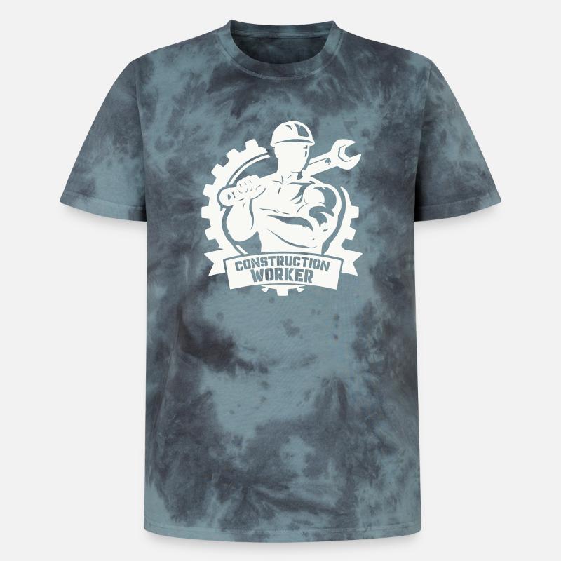 Ouvrier du bâtiment robuste avec engrenages - T-shirt tie-dye premium unisexe - noir/bleu