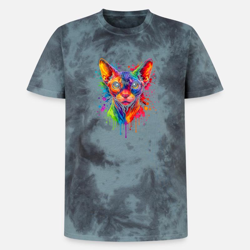 Sphynx Neon | Katzenkunst Pop Art - Unisex Premium Tie Dye T-Shirt - Schwarz/Blau