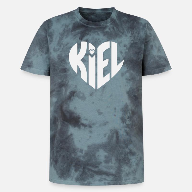 Kiel Herz Typografie - Unisex Premium Tie Dye T-Shirt - Schwarz/Blau