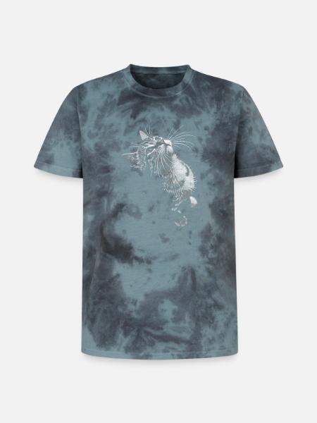 Graustufen Katzenschnurrer Blick - Unisex Premium Tie Dye T-Shirt - Schwarz/Blau