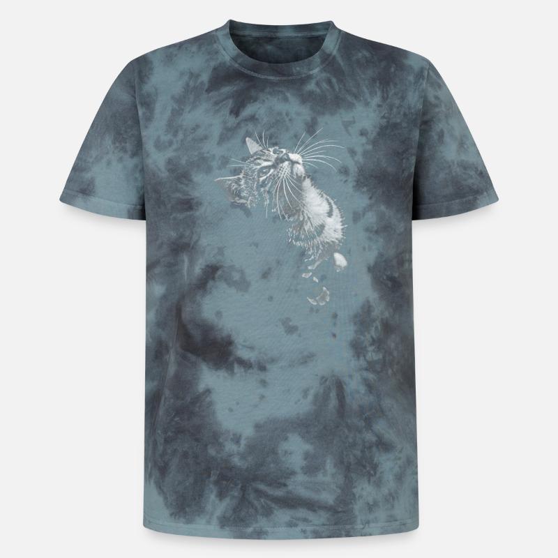 Grayscale Cat Purring Look - Unisex Premium Tie-Dye T-Shirt - Black/Blue