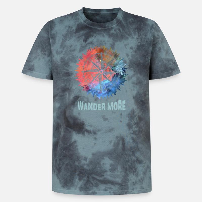 Wander More Compass Batik - Unisex Premium Tie Dye T-Shirt - Schwarz/Blau