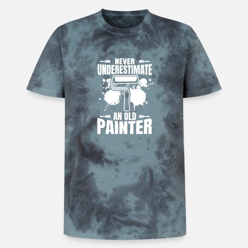 Never underestimate an old painter - Unisex Premium Tie-Dye T-Shirt - Black/Blue