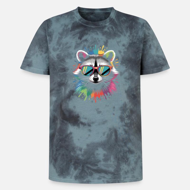 Waschbär Farbexplosion - Unisex Premium Tie Dye T-Shirt - Schwarz/Blau