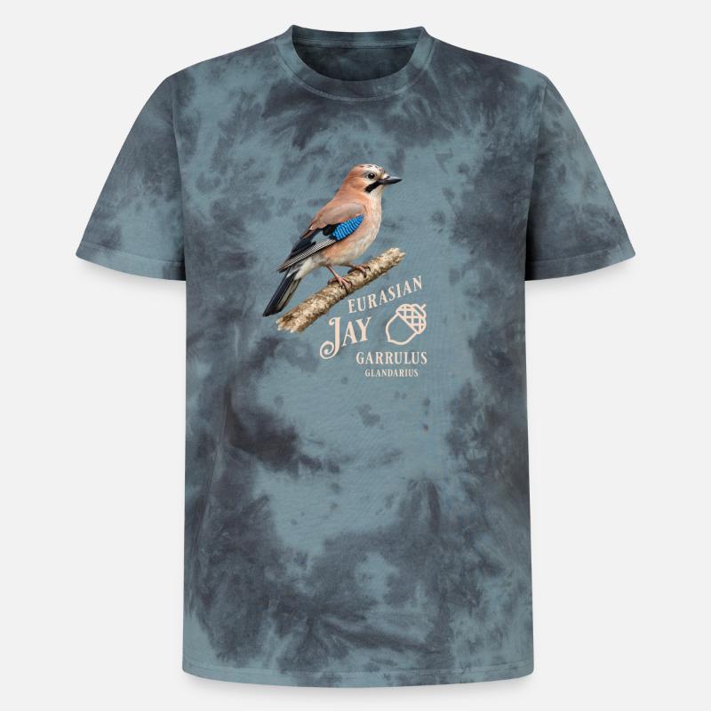 Eurasian Jay Eichelhäher Vogel Design - Unisex Premium Tie Dye T-Shirt - Schwarz/Blau