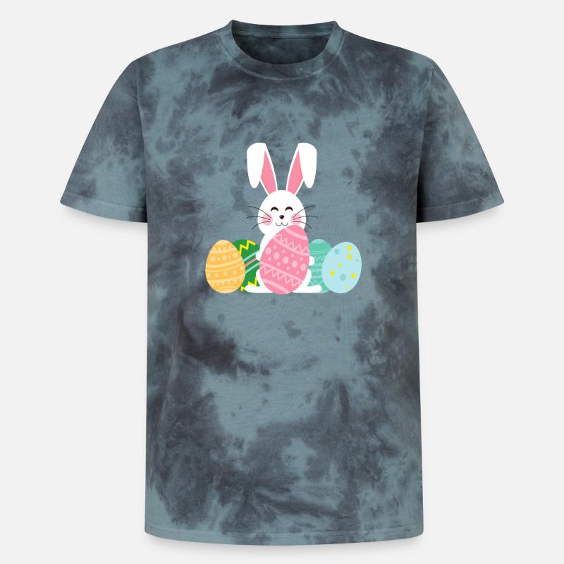 Pastel Easter Bunny with Eggs - Unisex Premium Tie-Dye T-Shirt - Black/Blue
