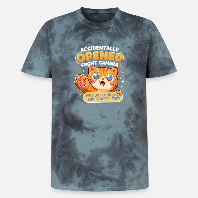 Accidentally opened front camera cat - Unisex Premium Tie-Dye T-Shirt - Black/Blue