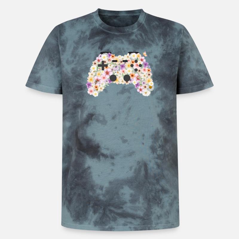 Floral Gamepad: Blütenkunst Controller - Unisex Premium Tie Dye T-Shirt - Schwarz/Blau