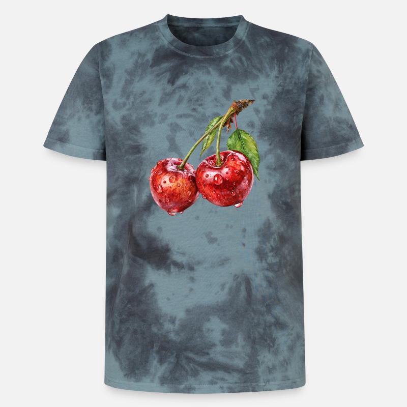 Kirsche - Unisex Premium Tie Dye T-Shirt - Schwarz/Blau
