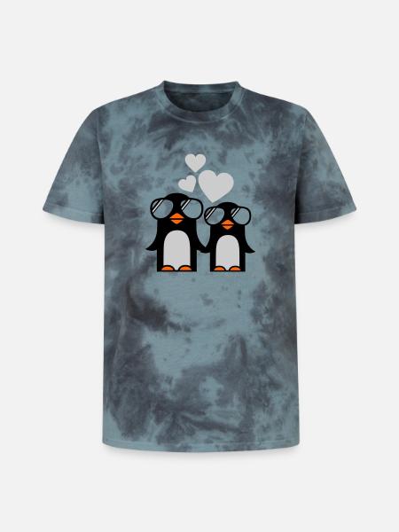 penguins fallen in love - Unisex Premium Tie-Dye T-Shirt - Black/Blue