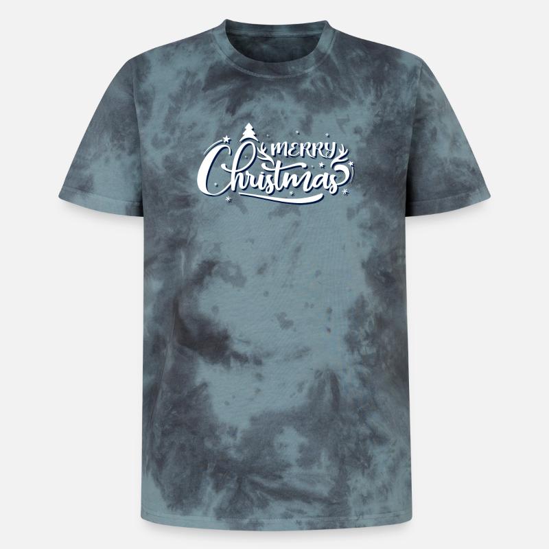 Ornate Merry Christmas Script - Unisex Premium Tie-Dye T-Shirt - Black/Blue